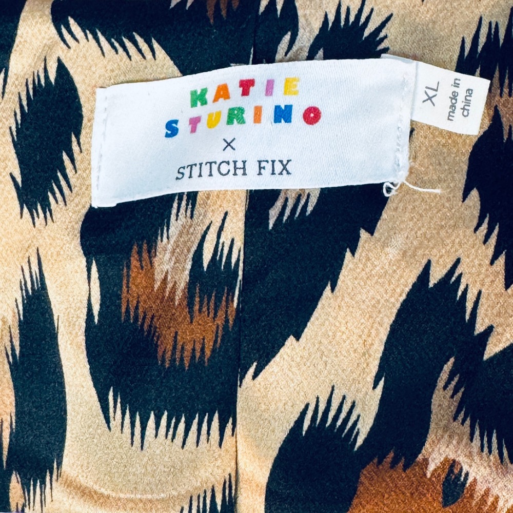 Katie Sturino x Stitch Fix Camel Wrap Coat Leopard Lined Belted Long Jacket XL - Picture 3 of 10
